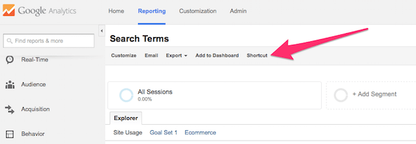 Shortcut feature in regular Google Analytics report
