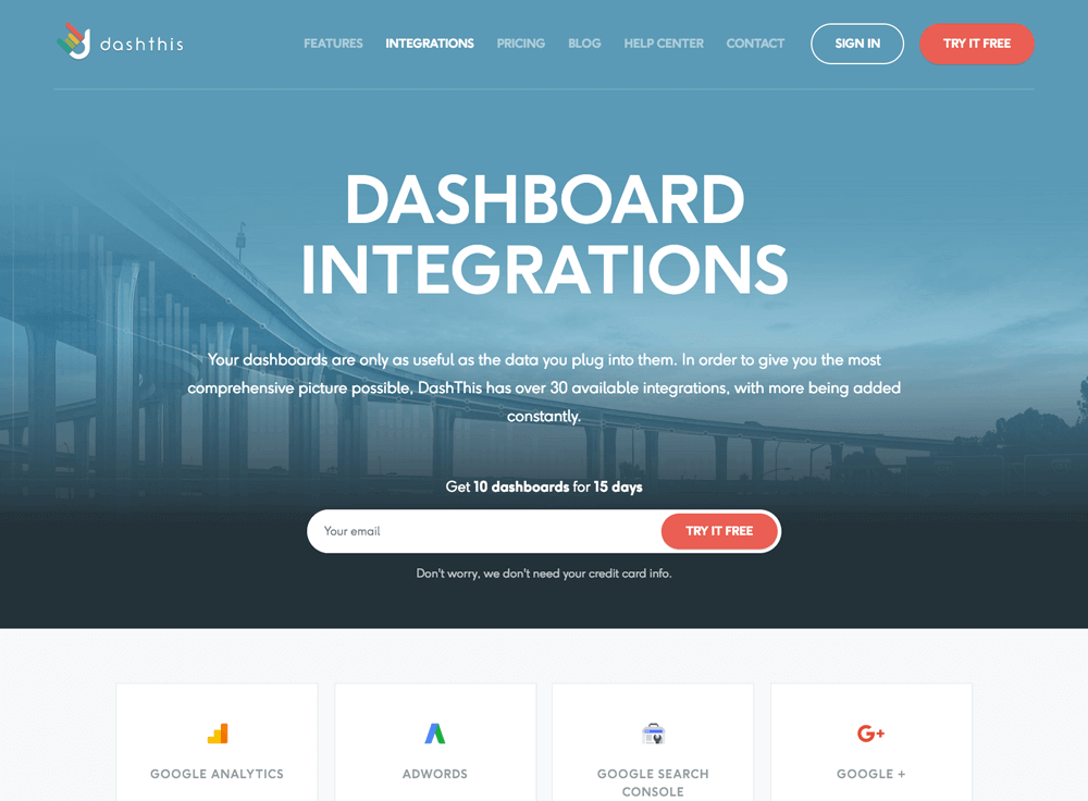 marketing dashboard data sources pages