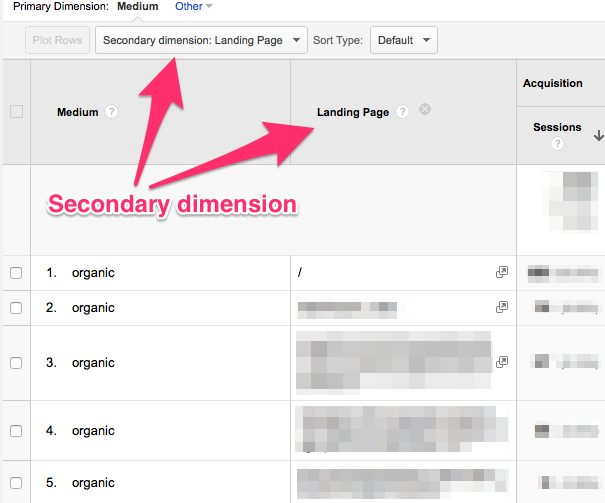 Add secondary dimension on data table in google analytics
