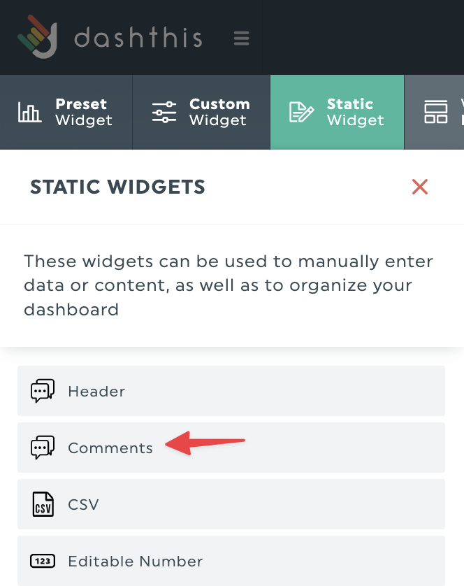 static widget dashthis