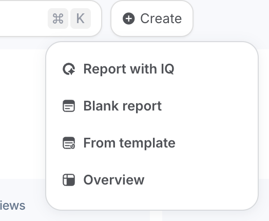 report creation options