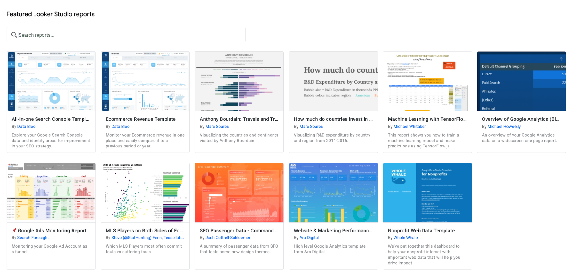 data studio featured reports