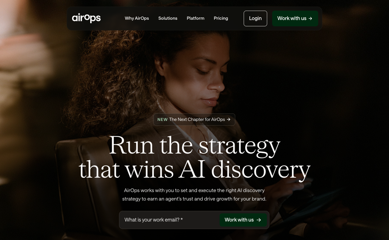 AirOps homepage promoting AI discovery strategy execution for brands