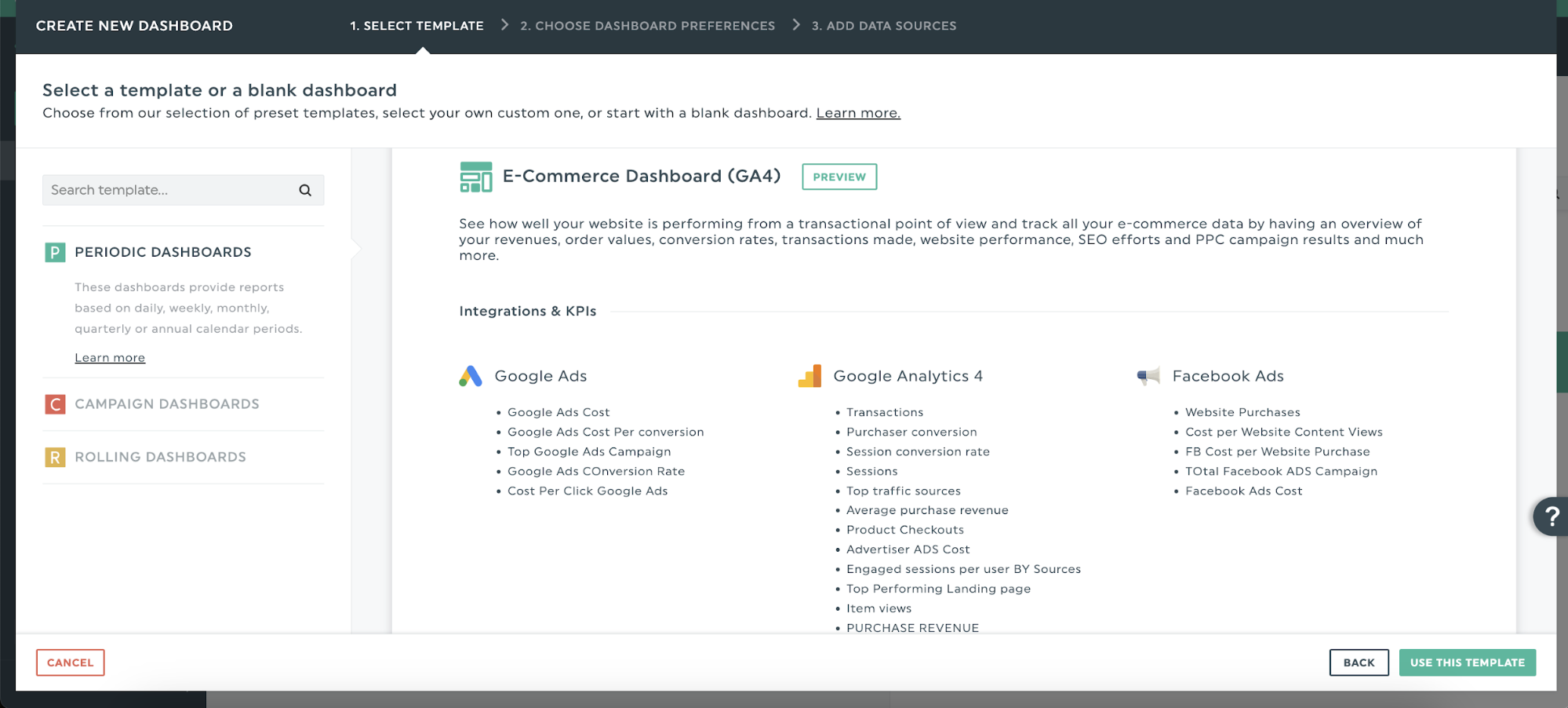 select template kpis